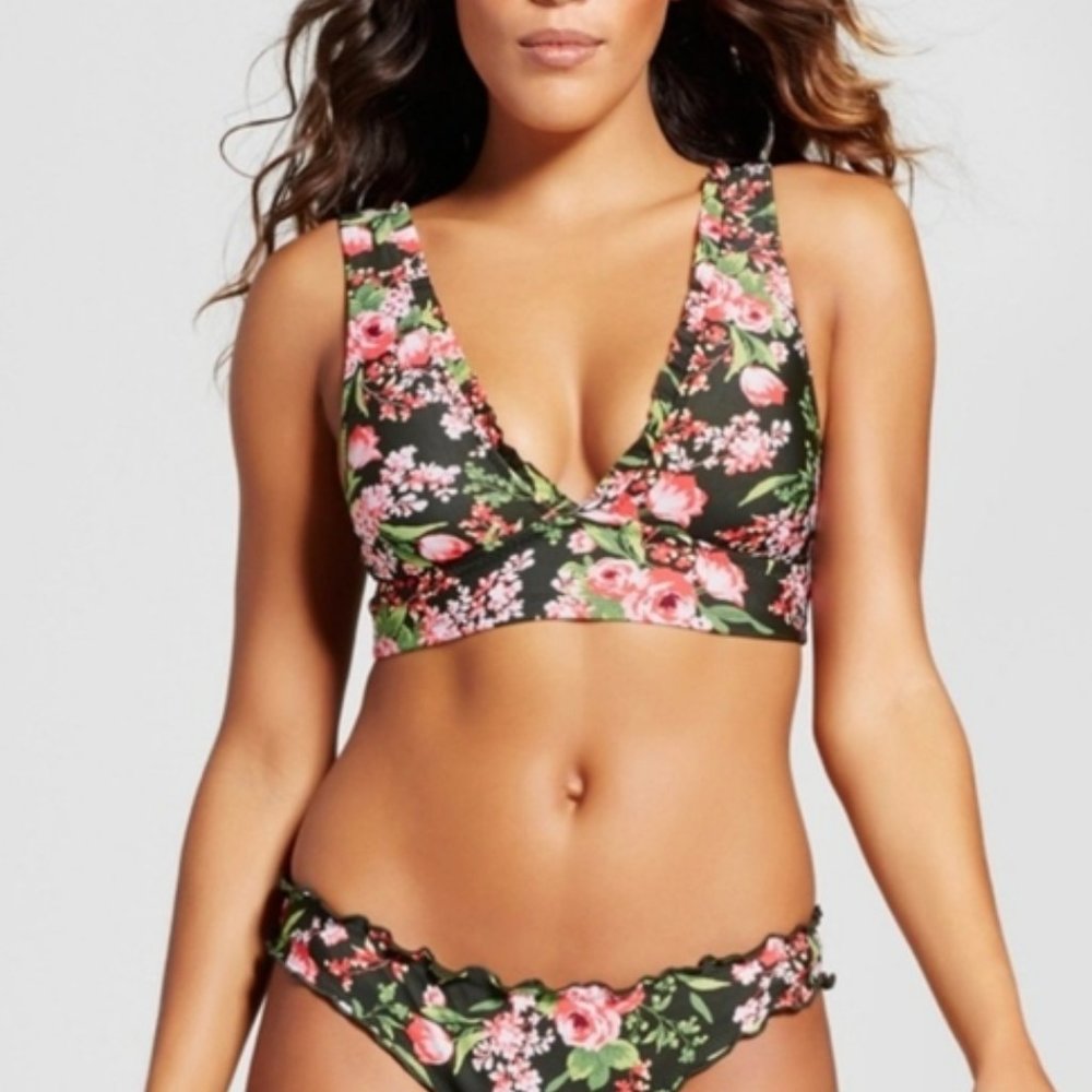 Mossimo Green & Pink Floral Bikini - Medium